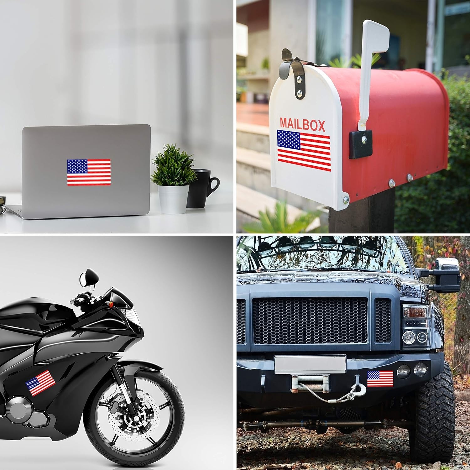 Patriotic 3-Pack Reflective Vinyl American Flag Decals – Waterproof & Glitter