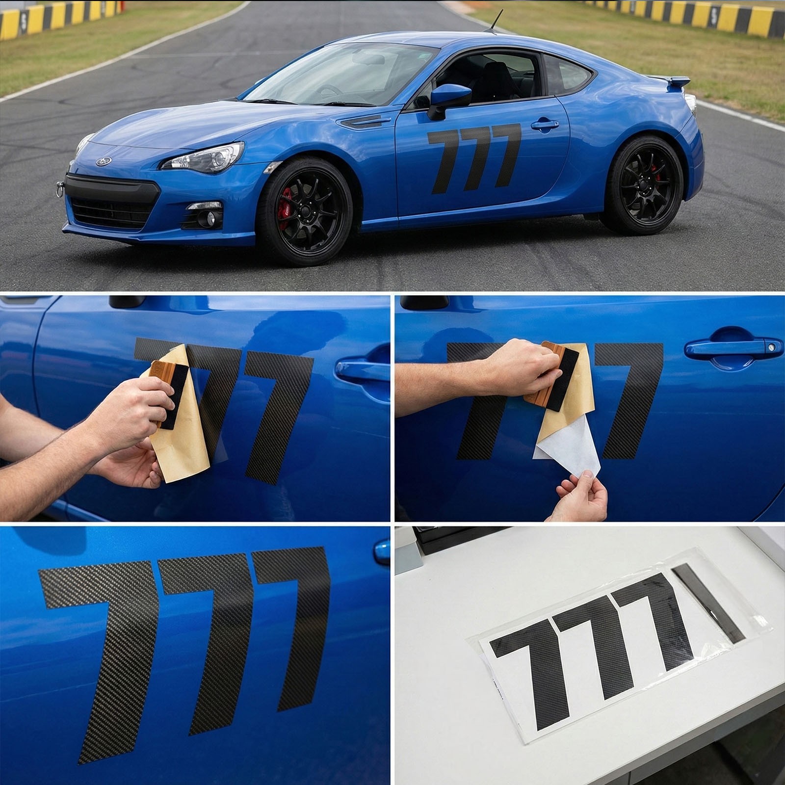 Custom Racing Number Carbon Fiber Vinyl Sticker Individual Cut 3 pcs 8″/10″/12″
