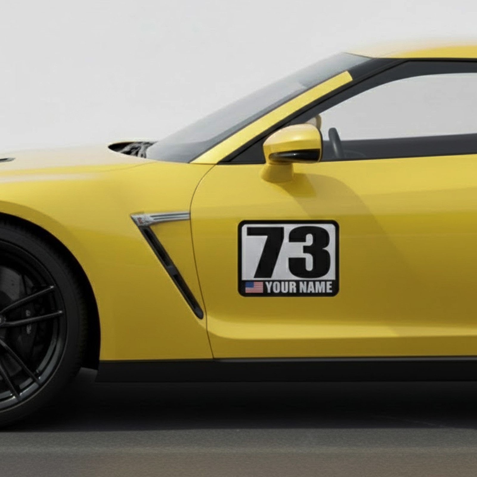 2x Custom Racing Track Day Autocross Any Numbers Name Flag Car Door Vinyl Decal