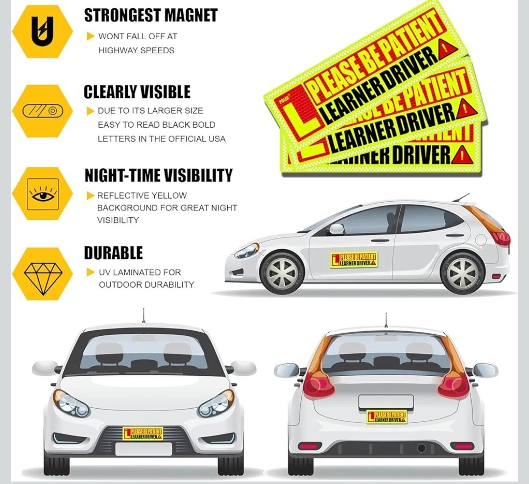 3 Student Driver Car Magnets Please Be Patient Learned Driver Door Trunk Signs