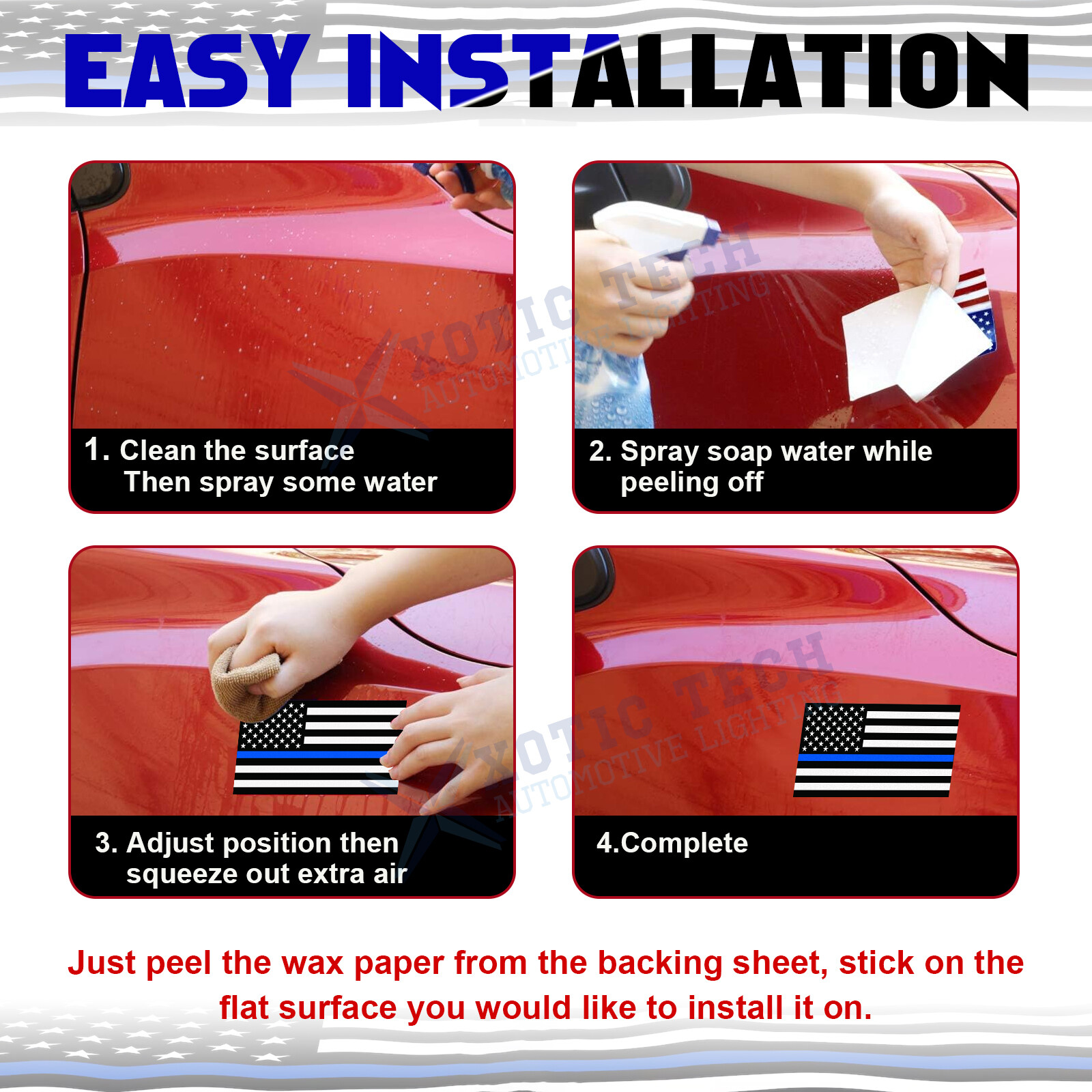 Reflective Glossy Vinyl USA American Flag Thin Line Decal Car Sticker Universal