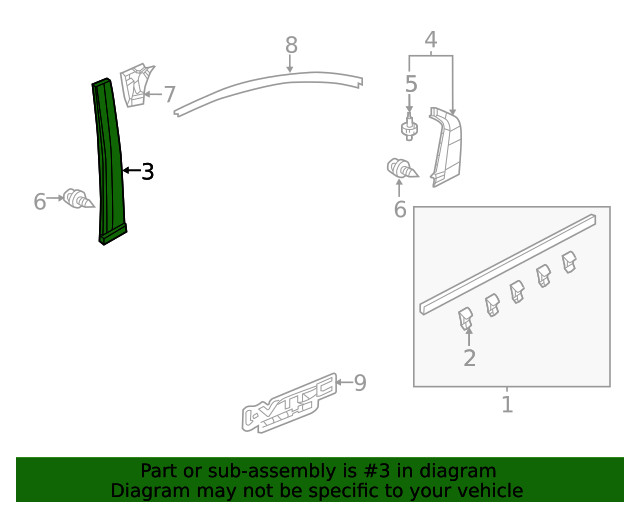 12-15 HONDA CIVIC 4 Dr Left Rear Door Sash Garnish