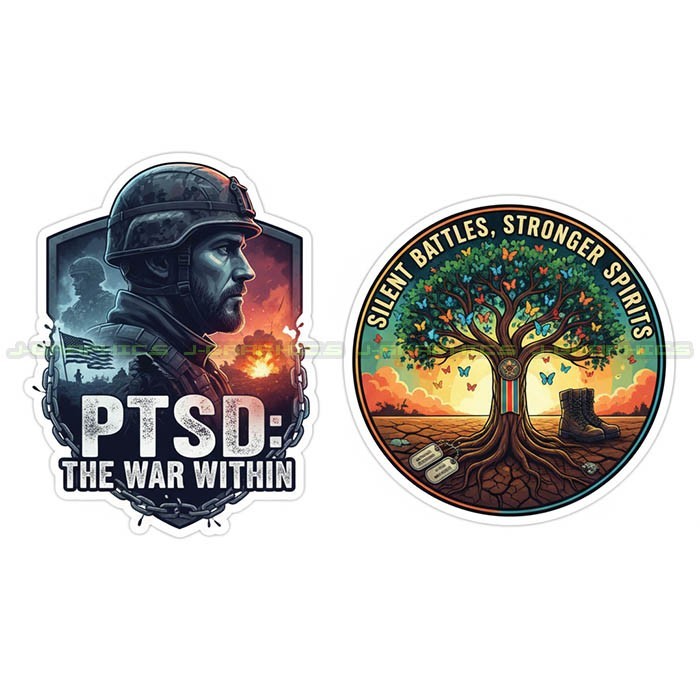 PTSD Veteran Vinyl Decal Sticker Awareness Suicide Prevention Military 2 pack A