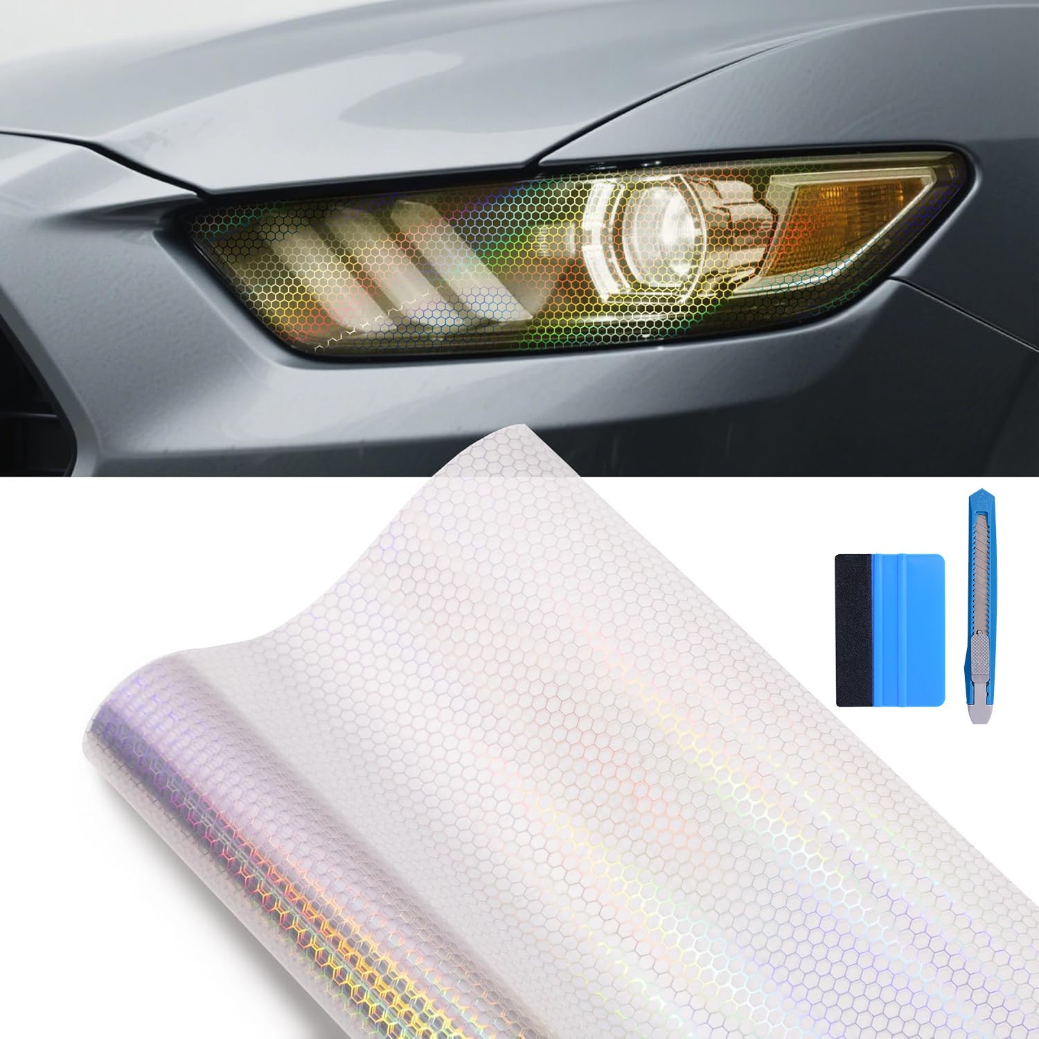 Car Headlight Taillight Transparent Honeycomb Design Lens Vinyl Protection Film