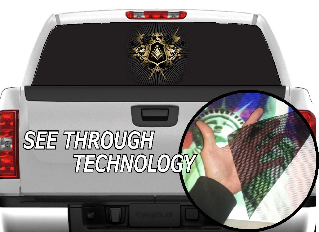 P316 MASON FREEMASON Rear Window Tint Graphic Decal Wrap Back Pickup Graphics