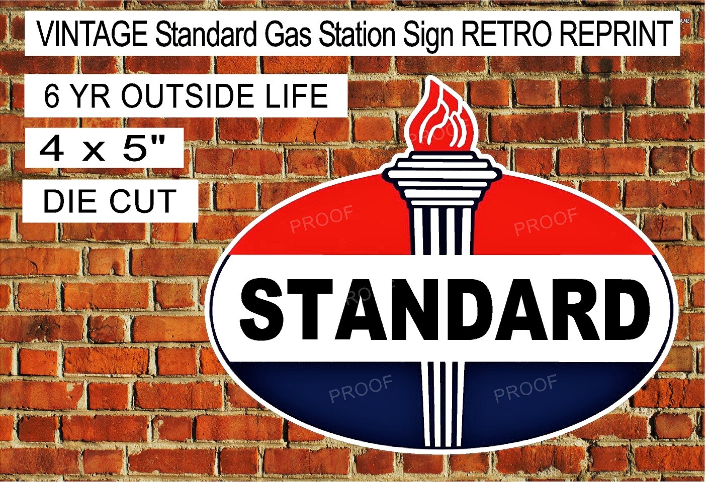 VINTAGE STANDARD GASOLINE STATION RETRO REPRINT DECAL STICKER LAMINATED