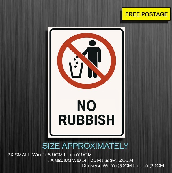 No Rubbish Sign, Self Adhesive Waterproof Vinyl Sticker