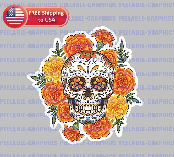 Sugar Skull Dia De Los Muertos Vinyl Decal Sticker Halloween J