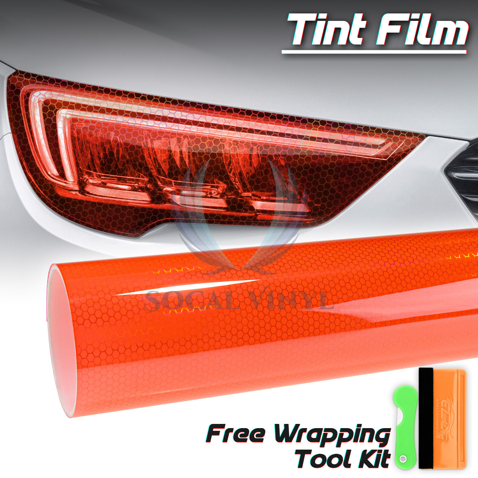 Headlight Hex Holographic Gloss Flame Red Taillight Tint Film Fog Honeycomb Film