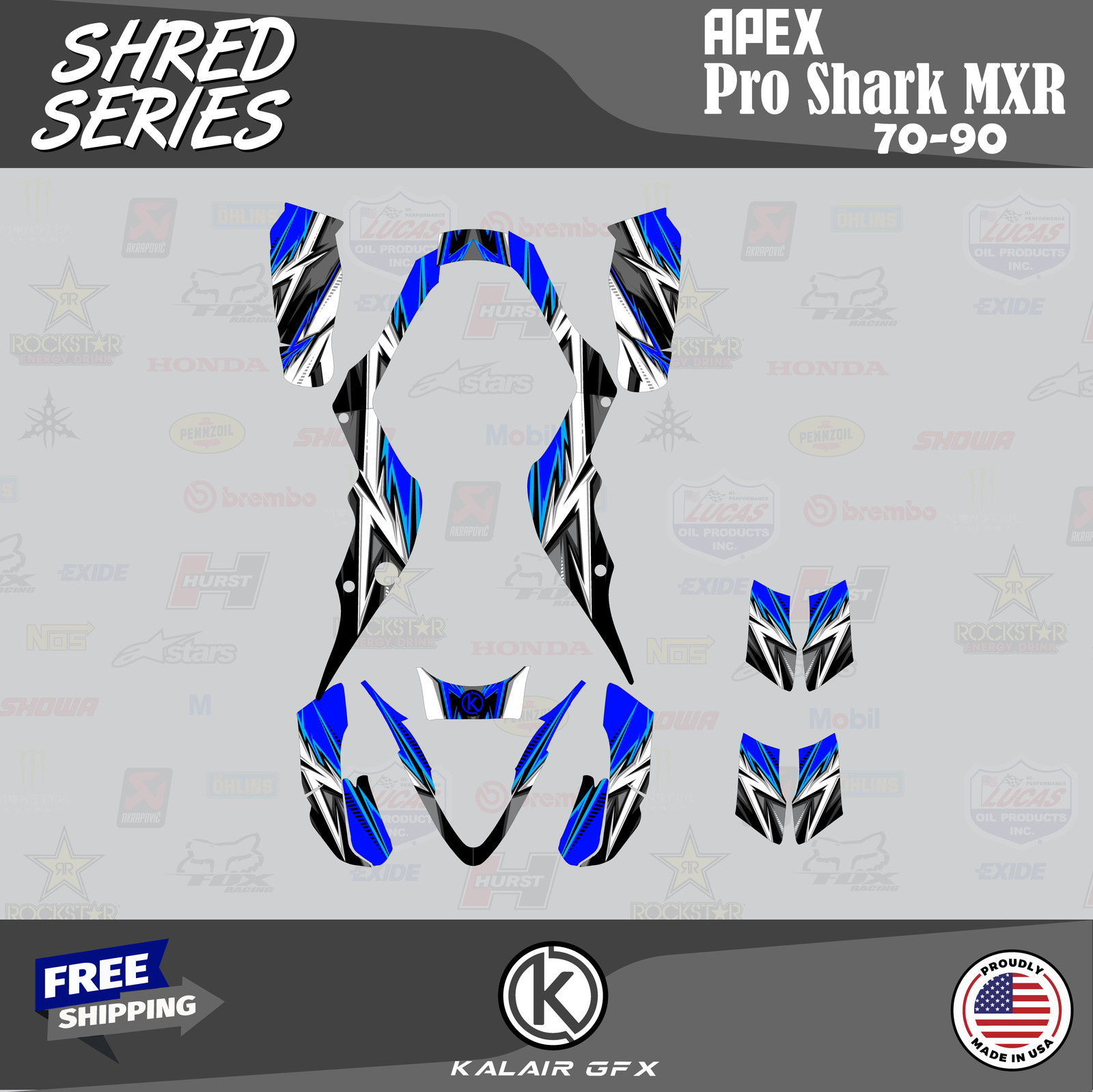 Graphics Kit for APEX Pro Shark MXR 70 90 Shred-blue