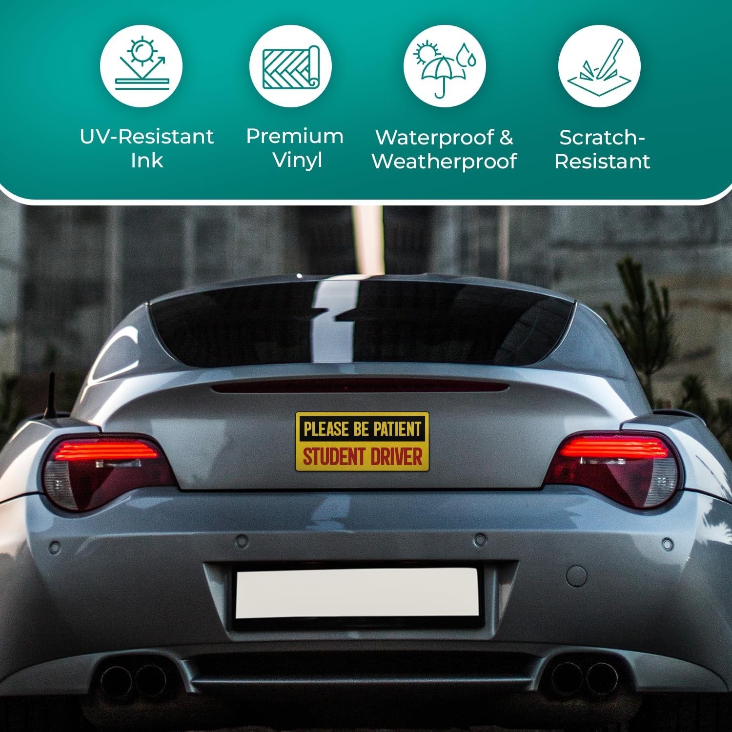 StickerJet Student Driver Stickers – 9″x3″ Vinyl Signs, Pack of 2, Waterproof