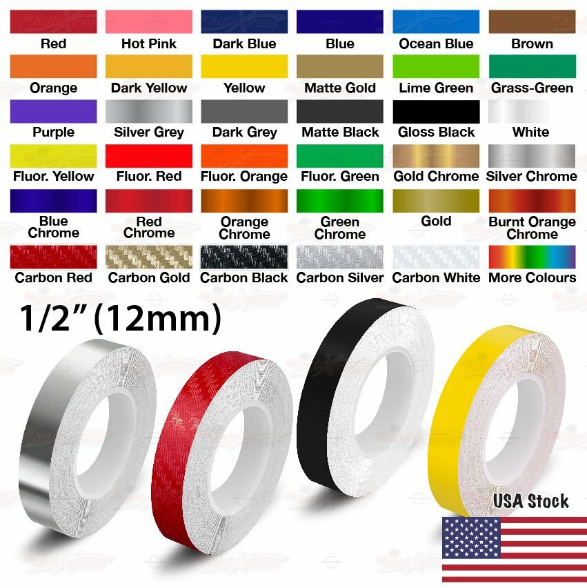 1/2″ Roll Vinyl Pinstriping Pin Stripe Solid Line Car Tape Decal Stickers 12mm