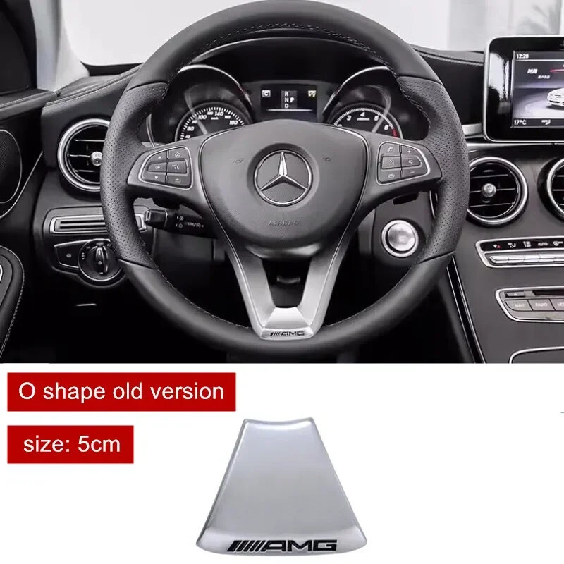 For AMG GLC C43 C350E Steering Wheel Emblem 3D Badge Squared Base Chrome Black