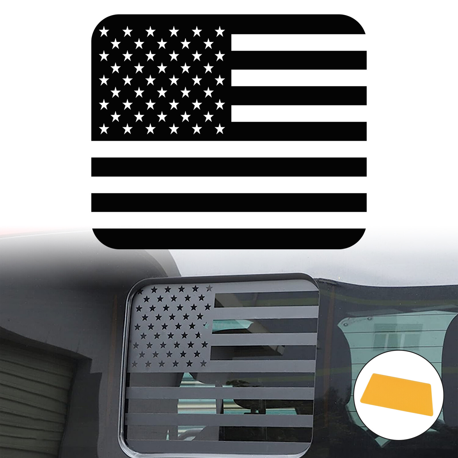 For Dodge Ram 2009-2021 Rear Middle Window American Flag Decal Black