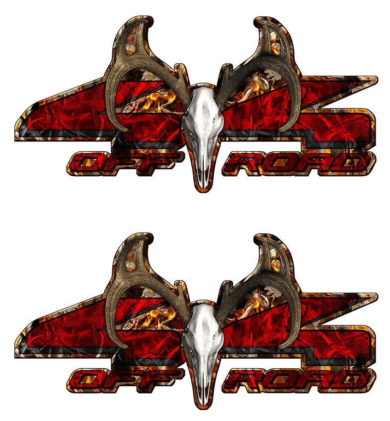 4×4 OFF ROAD Decals Truck Graphics Buck Skull Emblems Camouflage (2 pack) a008BU