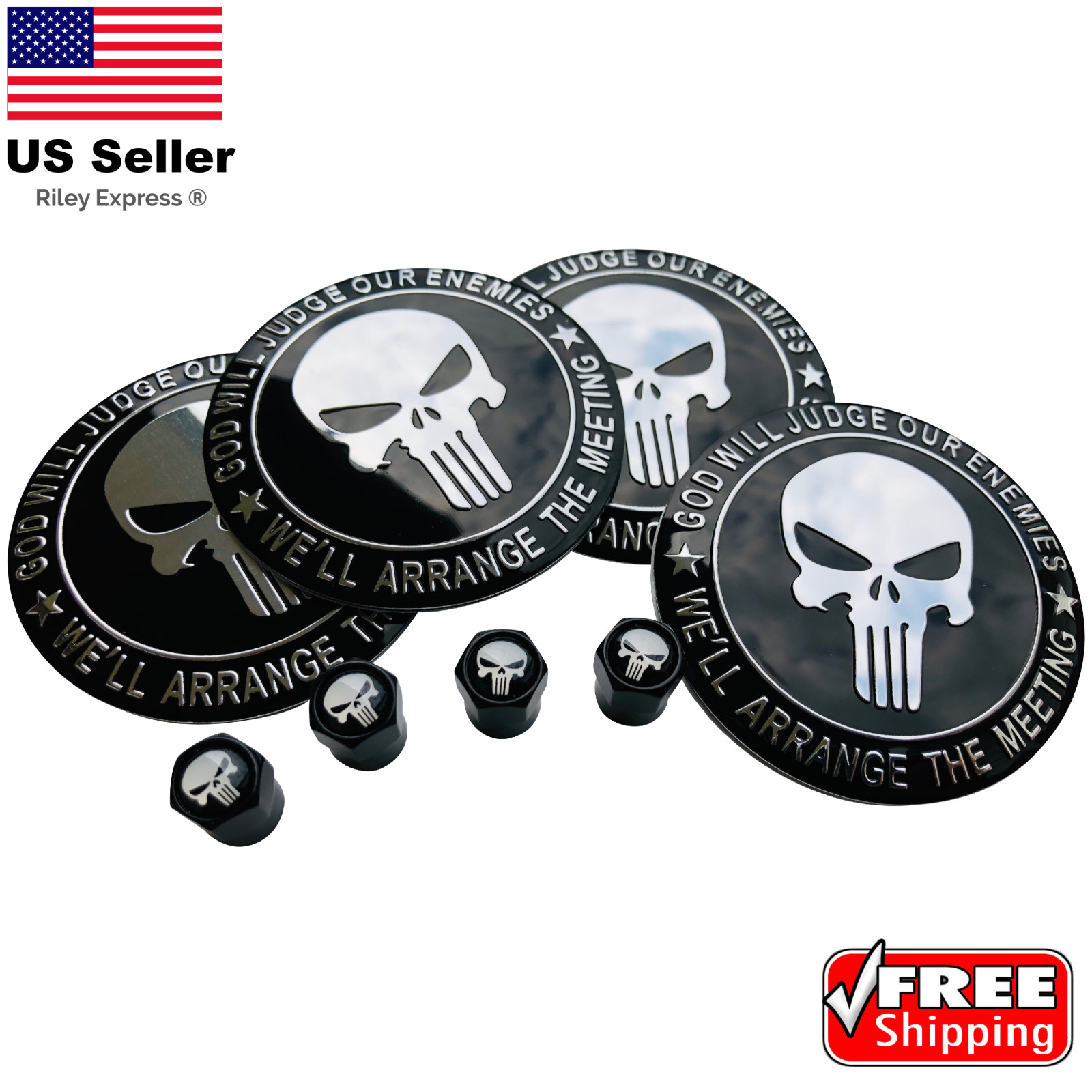 2nd Amendment Wheel Center Hub Cap Sticker 2.2″ + Wheel Tire Valve Caps BUNDLE]