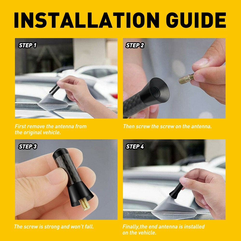 1/2set UNIVERSAL BEE BLACK SHORT CARBON STING MAST STUBBY CAR ANTENNA AERIAL ARI