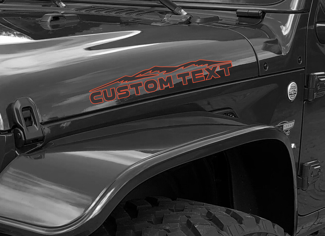 2 Mountains CUSTOM TEXT Hood Dual Color Decals FITS Jeep WRANGLER OR ANY TRUCK
