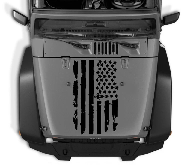 Distressed USA Flag Hood Vinyl Sticker Decal – Fits All Jeep Wrangler Models