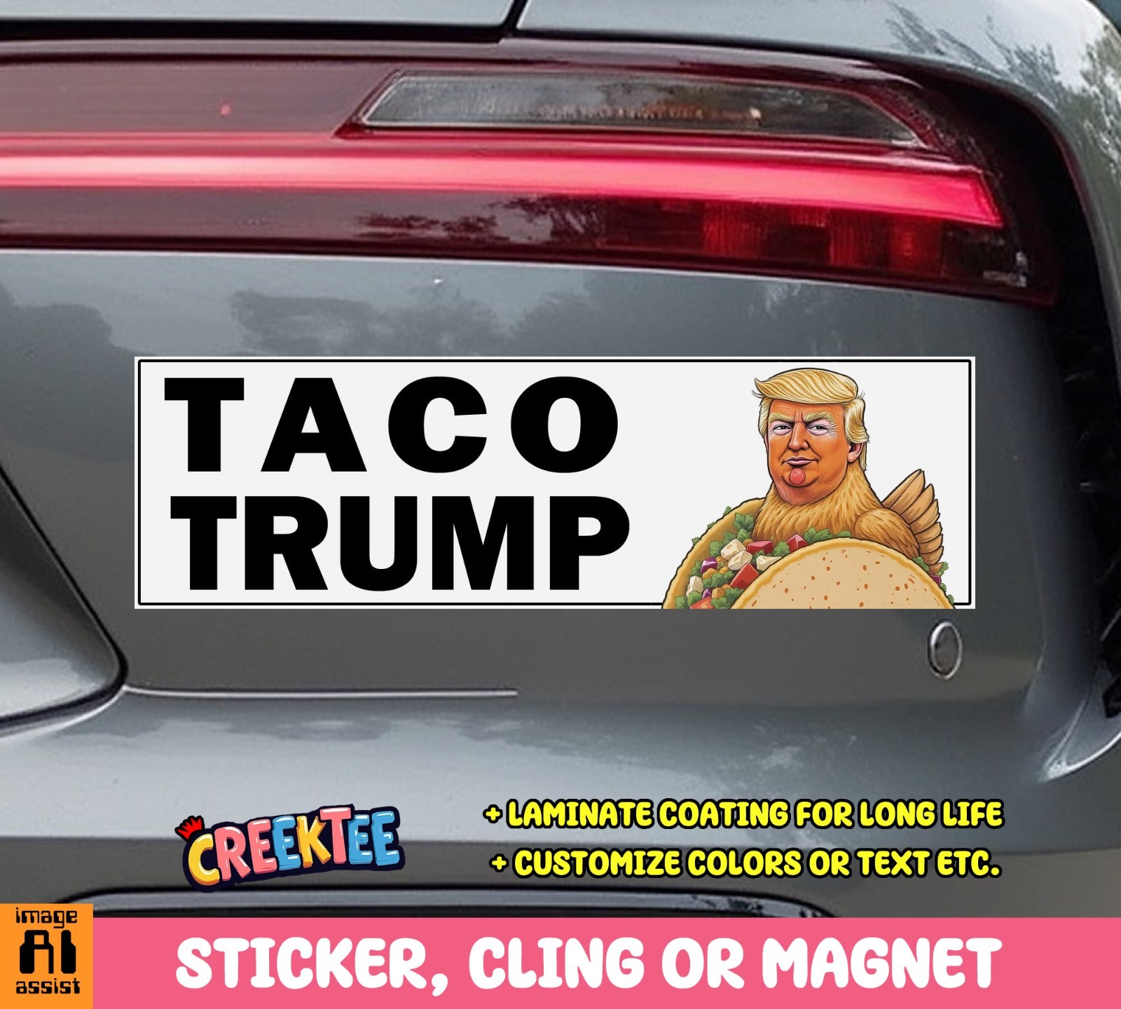 TACO TRUMP Trump Always Chickens Out Bumper Sticker, Magnet or Window Cling in V
