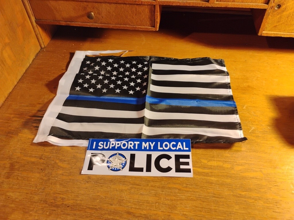 Black And Blue Support Police Flag And Bumper Sticker
