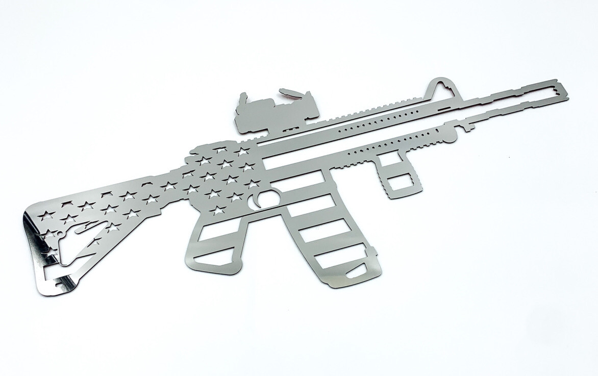 20″ Polished Stainless Steel AR15 Rifle American Flag Emblem Decal – Laser Cut
