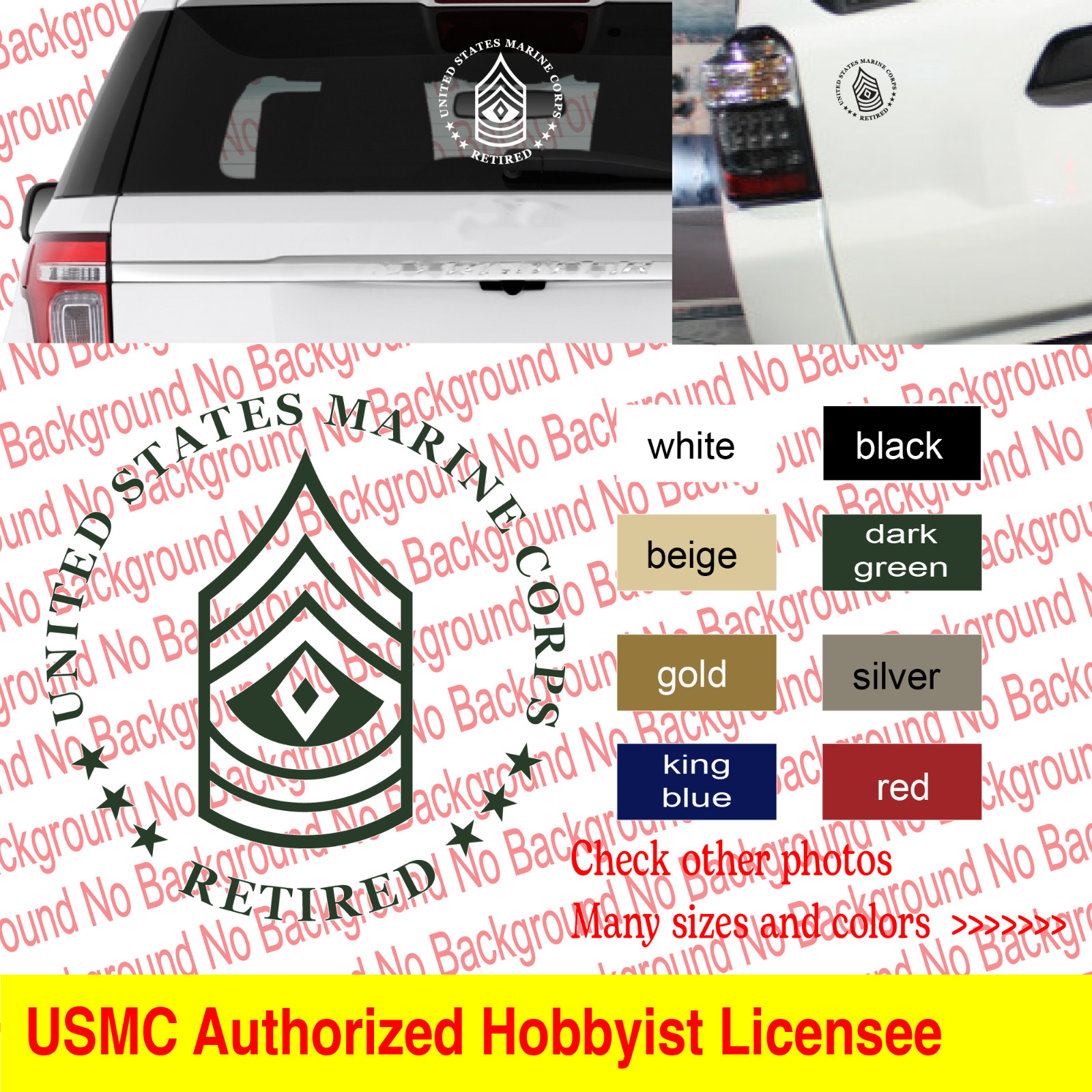 USMC First SERGEANT 1st SGT E8 RETIRED Vinyl Decal Die Cut Sticker RANK AY91R