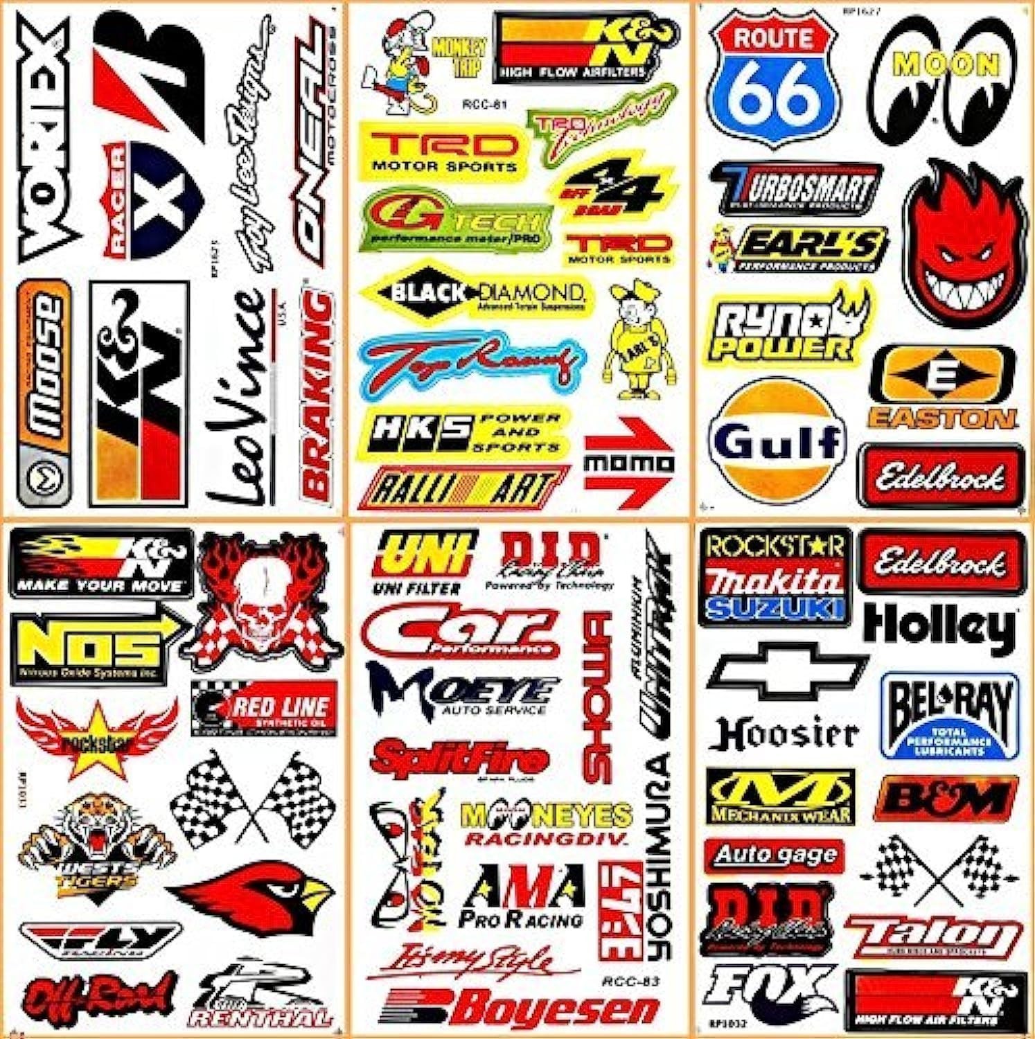 6 Multicolor Motorsport Vinyl Decals – Waterproof Car & Motorcycle Stickers