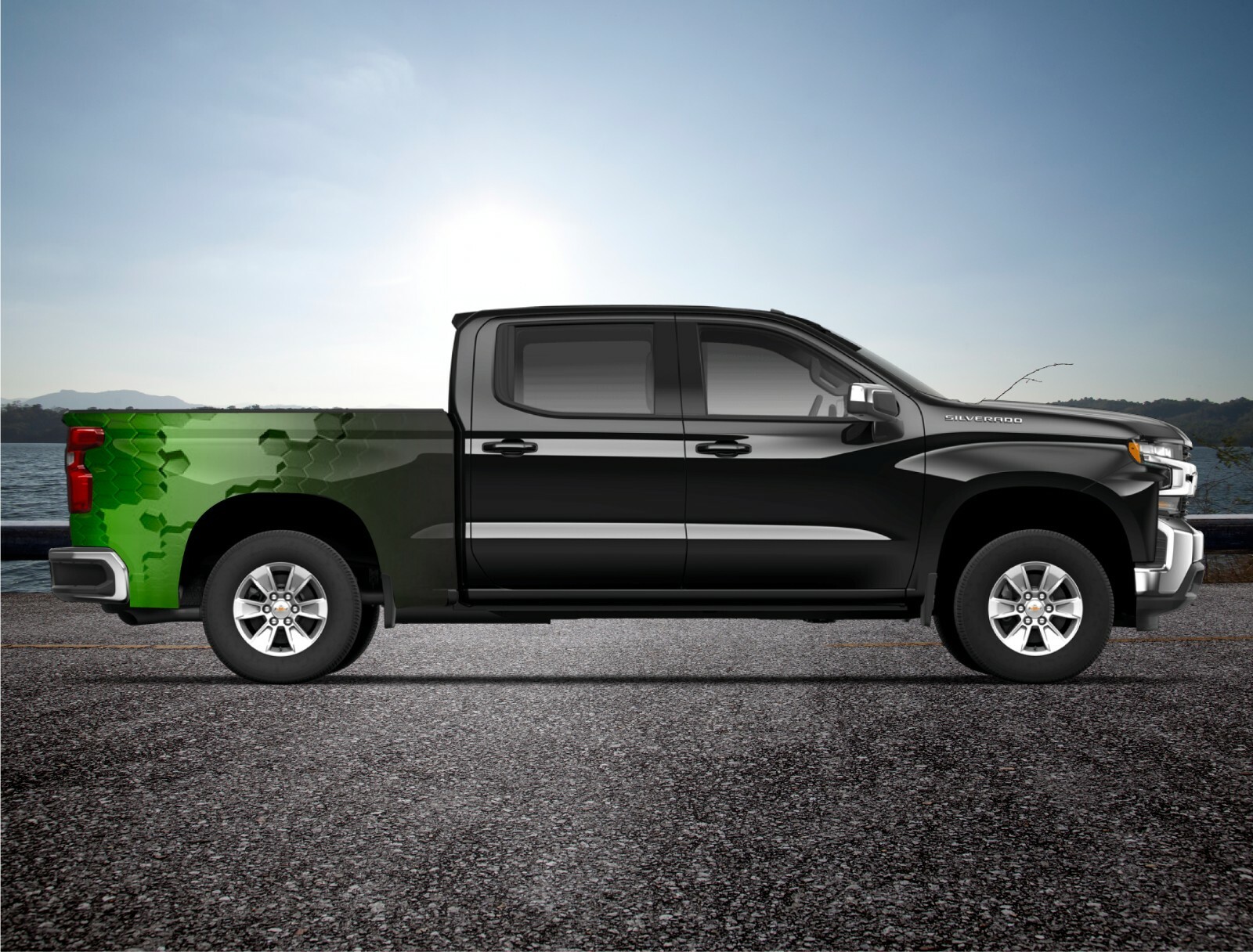 Green Hexagon Color Block Truck Wrap Vinyl Bed Side Graphic Decal Tailgate DSPS