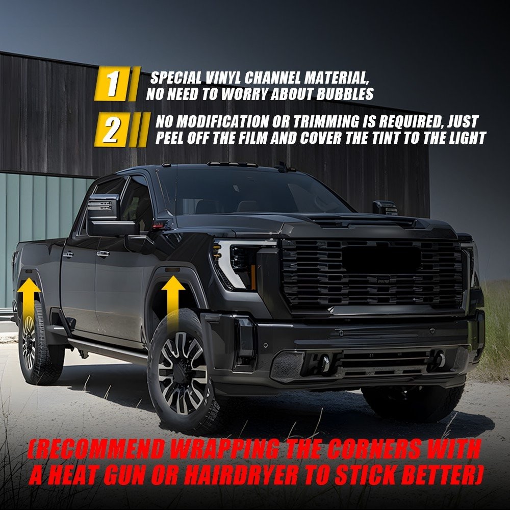 Smoked Vinyl Side Marker Covers For 2024 25 GMC Sierra HD 2500 3500 Precut 4-20X