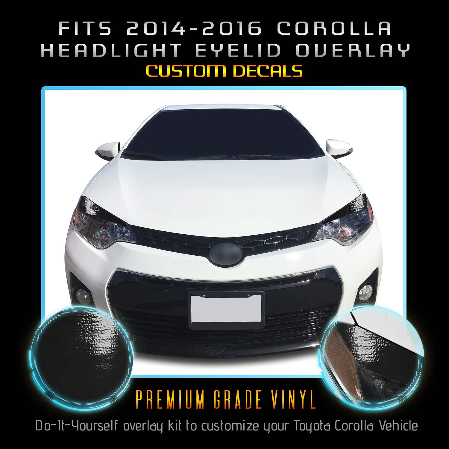 For 2014-2016 Toyota Corolla Headlight Eyelid Set Trim Decals – Gloss Vinyl