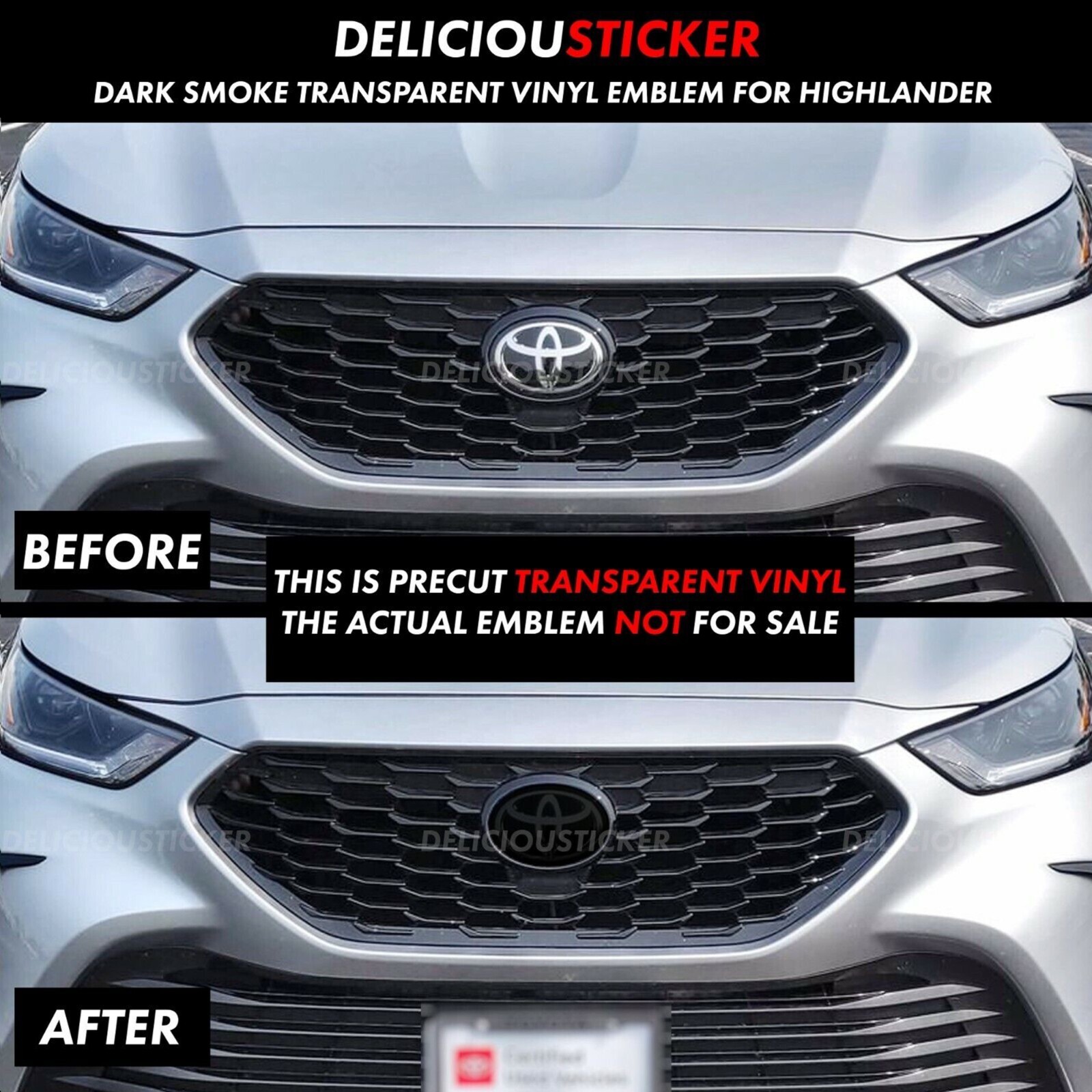 Fits 2020-2023 Toyota Highlander PreCut SMOKE Emblem Tint Front Decal Overlay