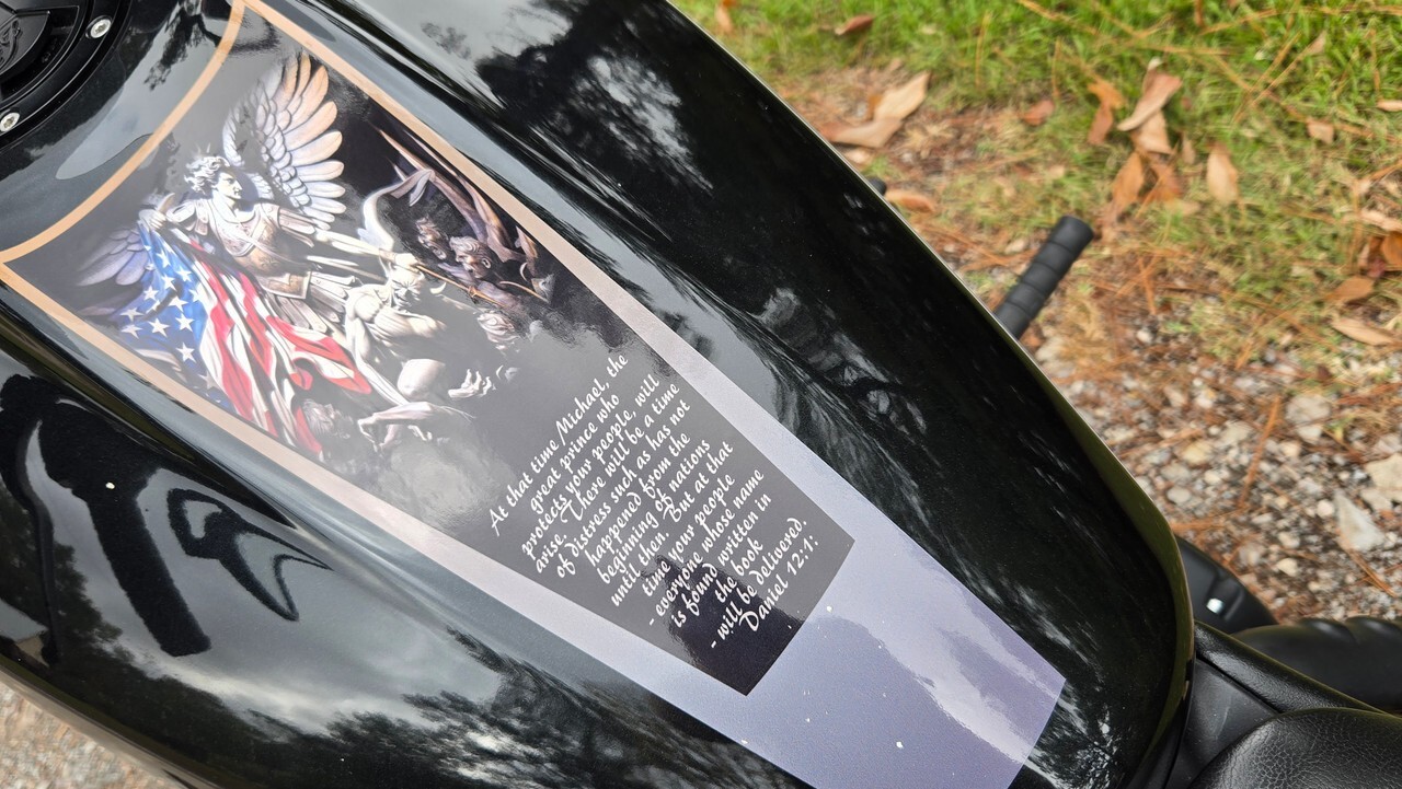 Indian Scout motorcycle tank decals – 3pc set- St. Michael’s Stand – Bobber