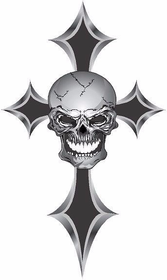 Simulated chrome skull and cross vinyl graphic decal
