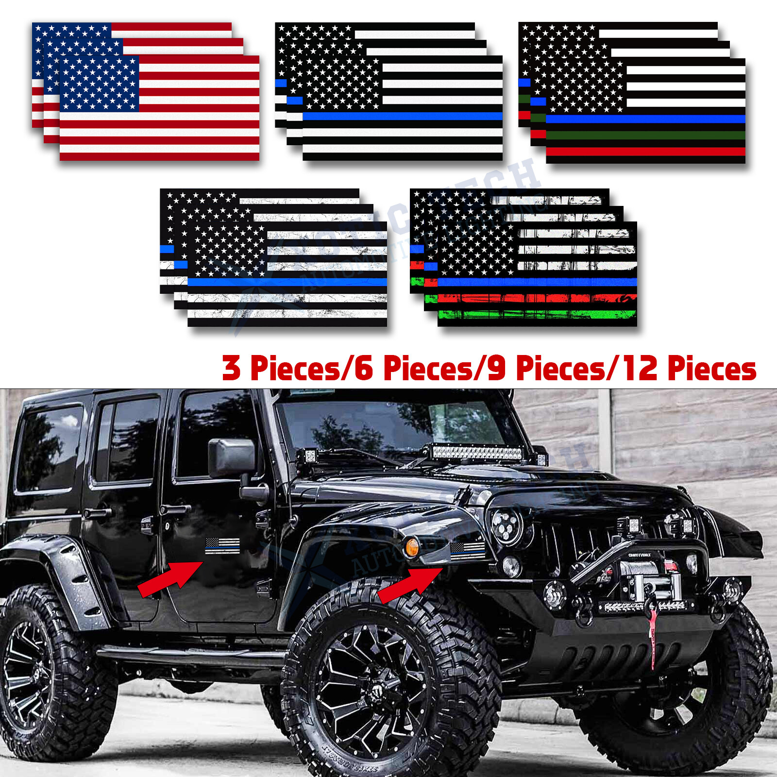 3/6/9/12 Pack USA American Flag Decal Bumper Sticker 5″ x 3″ Support US Military