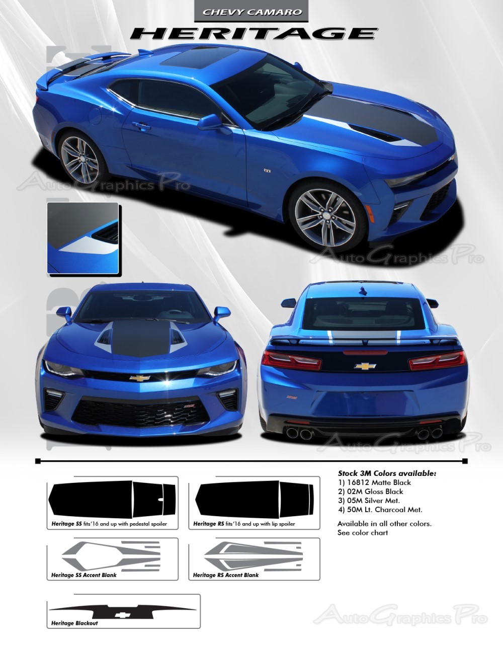 2016-2018 Camaro 50th Anniversary 3M Hood Decal Racing Stripes Vinyl Graphic