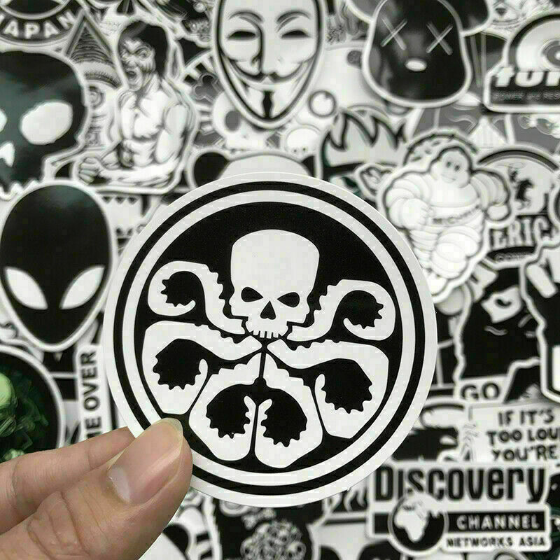 100Pcs Black White JDM Sticker Pack Car Motorcycle Racing Motocross Helmet Decal