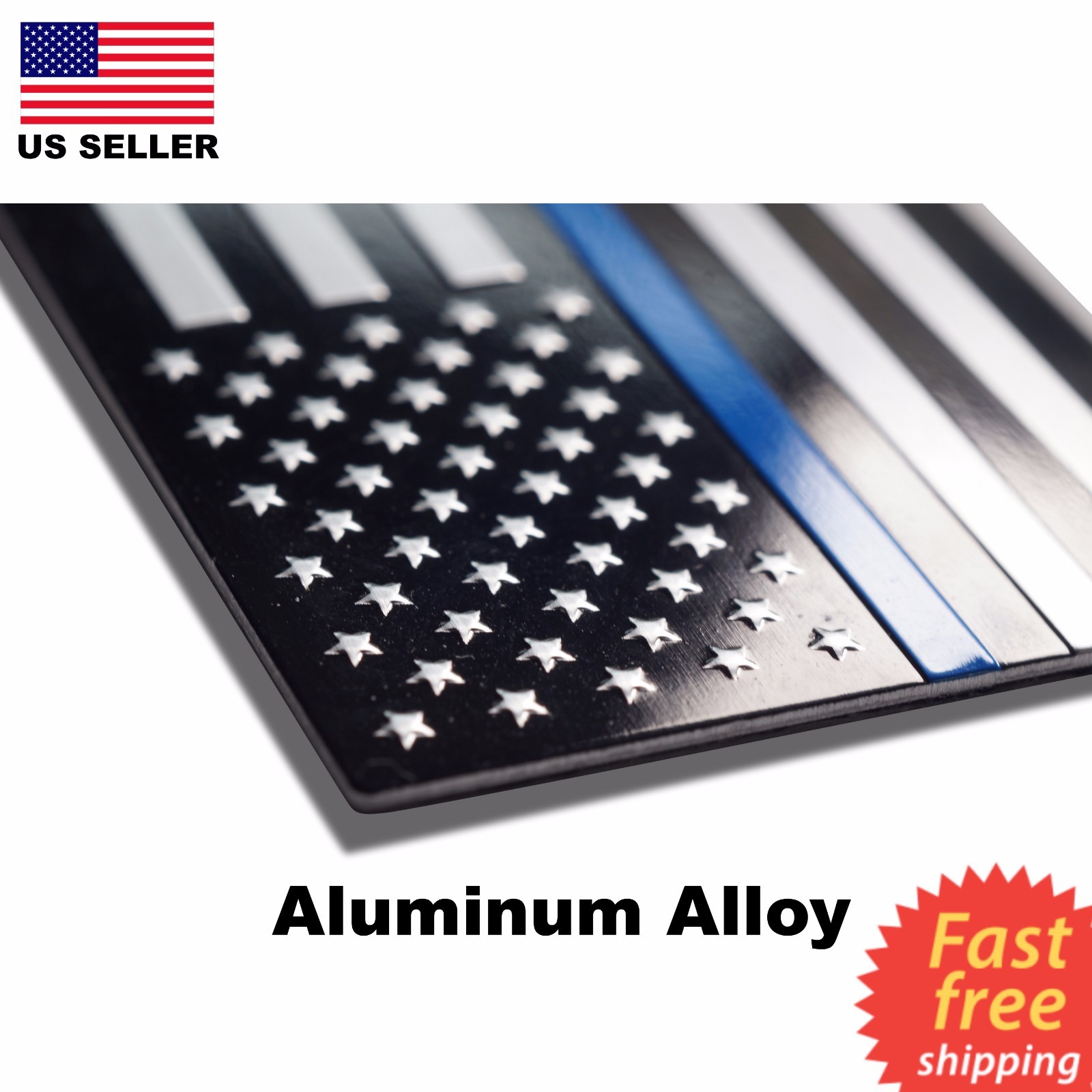 2 PACK ALUMINUM Police Officer Emblem Thin Blue Line American Flag Decal Sticker