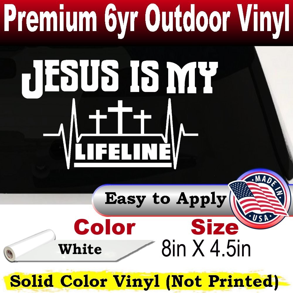 Jesus Is My Lifeline Car or Truck Window Laptop Decal Sticker White 8X4.5