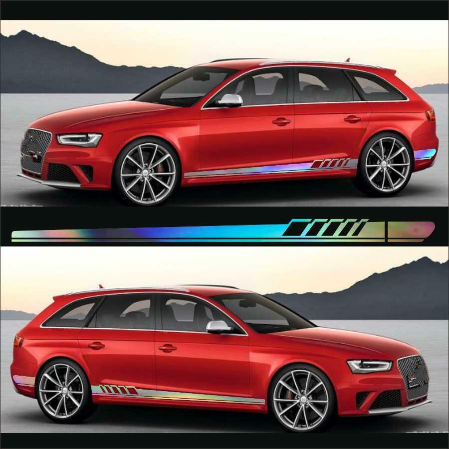 DIY 2Pcs Laser Reflective SUV Car Body Both Side Vinyl Long Stripe Decal Sticker