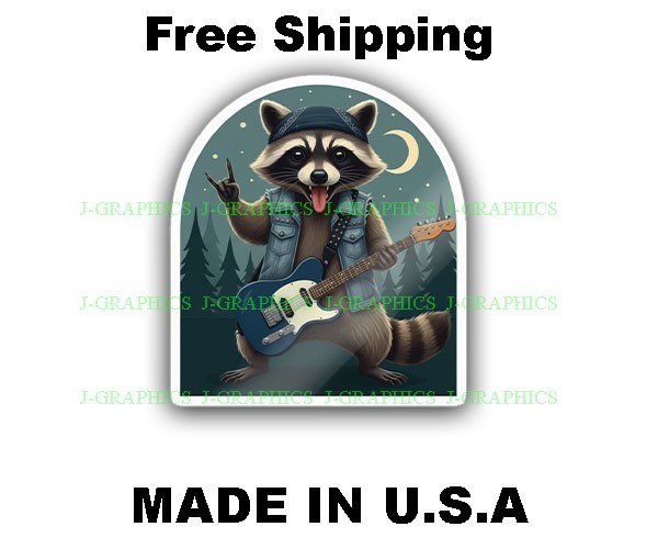 Funny Raccoon Rock on Vinyl Sticker Window Bumper Laptop Tablet Decal Racoons B