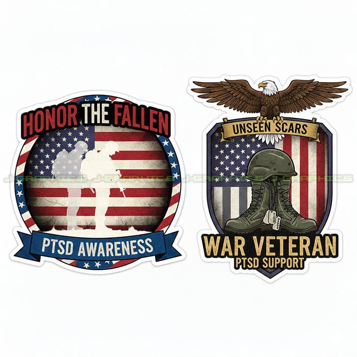 PTSD Veteran Vinyl Decal Sticker Awareness Suicide Prevention Military 2 pack J