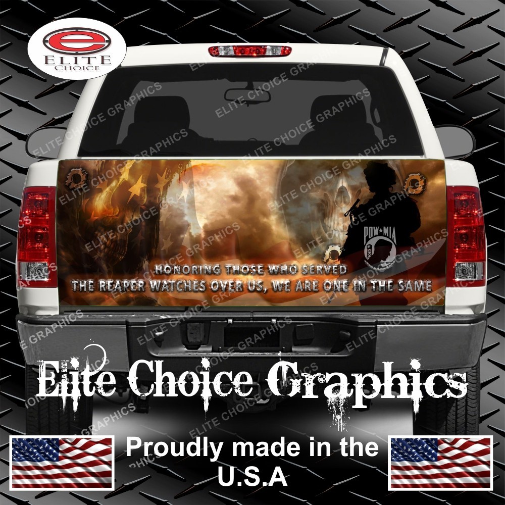 Military Honor Vets Flag Reaper Truck Tailgate Wrap Vinyl Graphic Decal Wrap