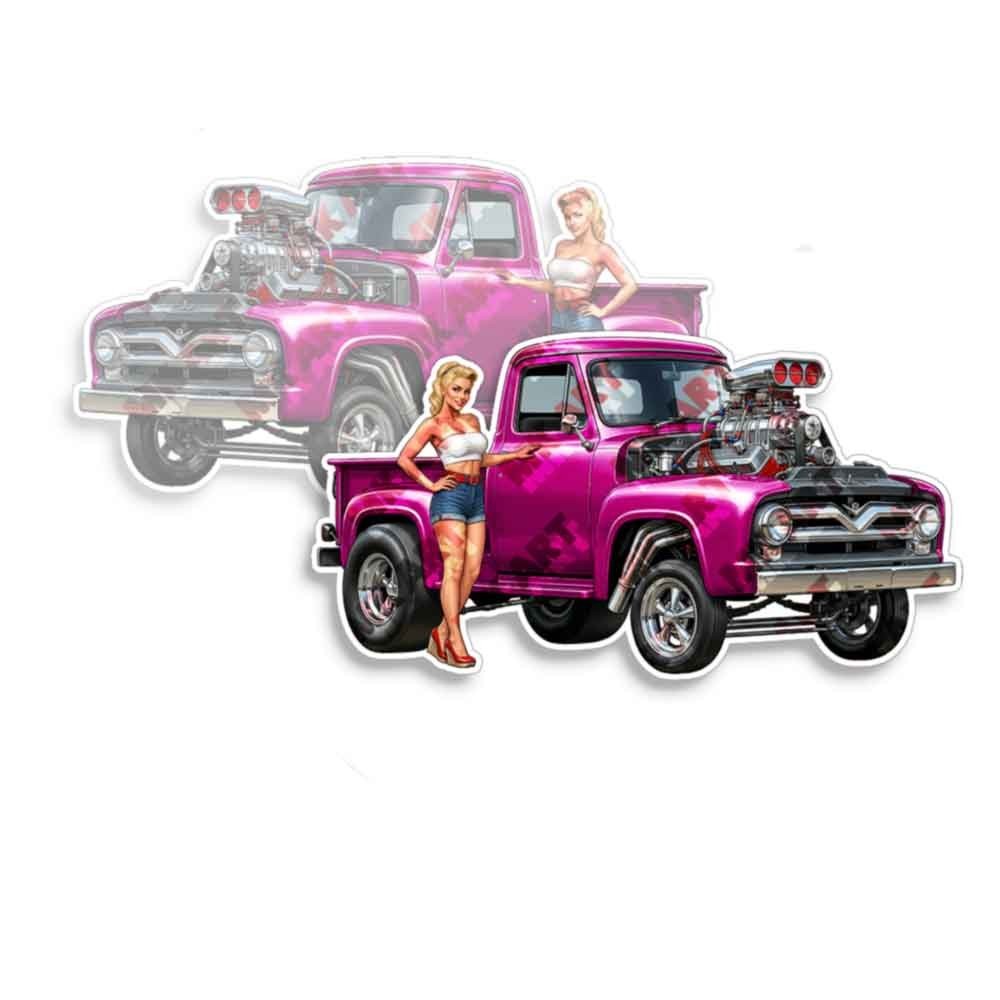 Pin Up Girl Sticker Fits Ford F150 1953 HOT PINK Truck PinUp Girl Nose Art 2PK