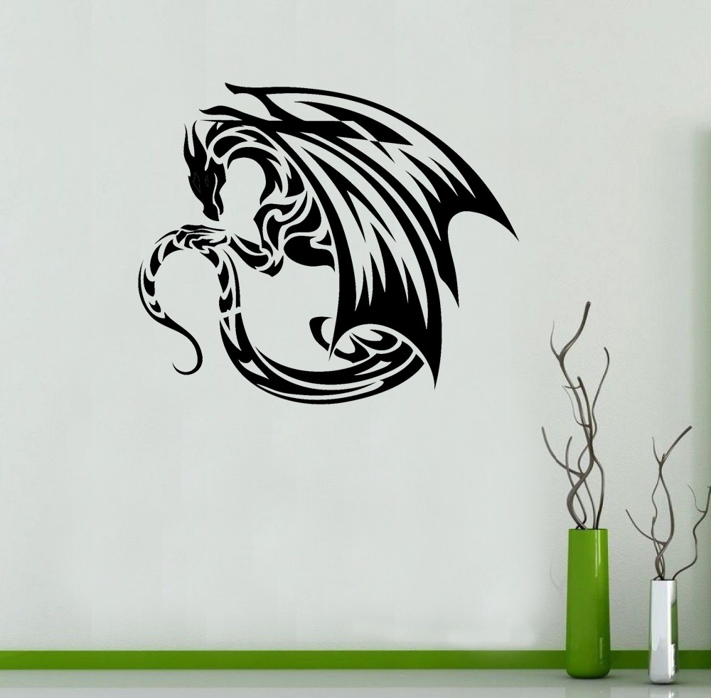 Beautiful Tribal Dragon Art silhouette poster 22″ Black decal Sticker