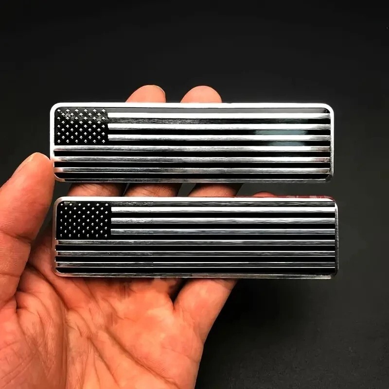 2pcs Metal Black American USA Flag Map Emblems Car Trunk Badge Decal Sticker
