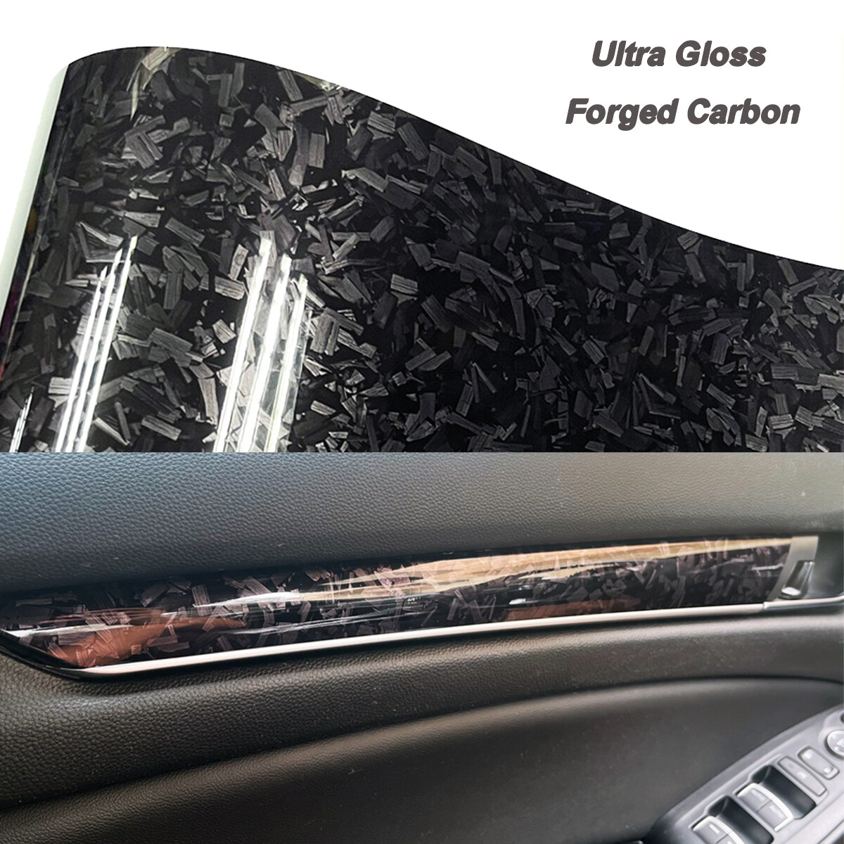 Premium Ultra Gloss PET Liner Black Forged Carbon Fiber Vinyl Wrap Air Release