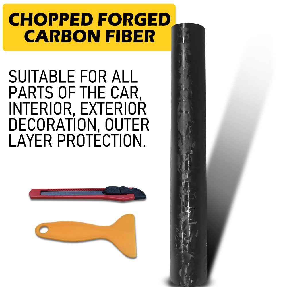 24K Chopped Forged Carbon Fiber Sticker Decal Gloss Black Car Vinyl Wrap Sheet