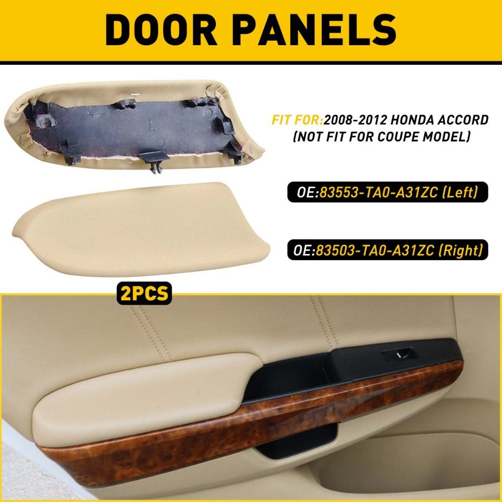 New Beige For Honda Accord 2008-12 Sedan LR Door Panel Armrest SET PU Leather A