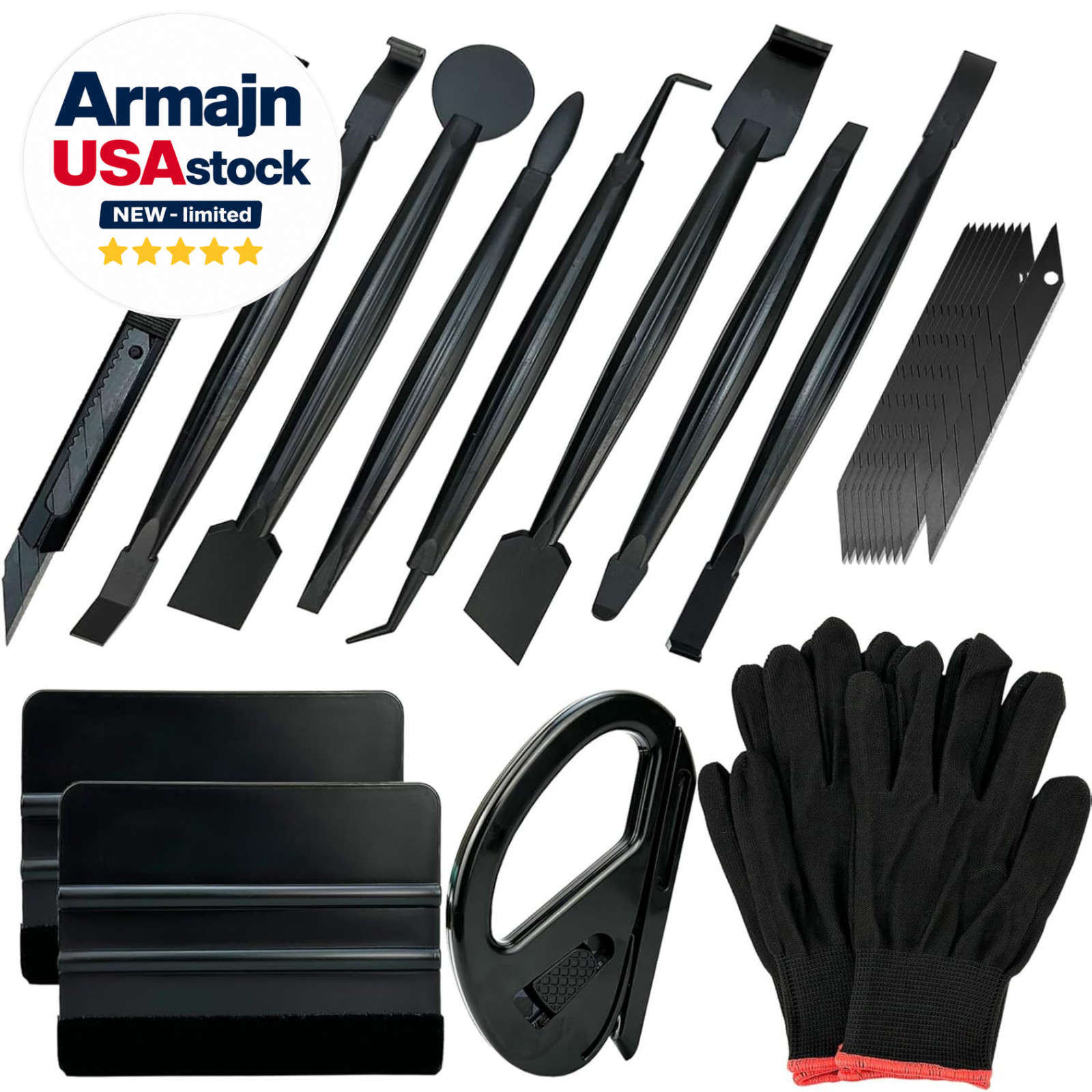 “Automotive Vinyl Wrap Kit with Tools: Black Vinyl, Car Compatible, Plastic Ex..